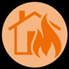 fire and house damage line icon in orange
