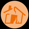 crumpled house line icon in orange