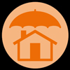 house and umbrella line icon orange